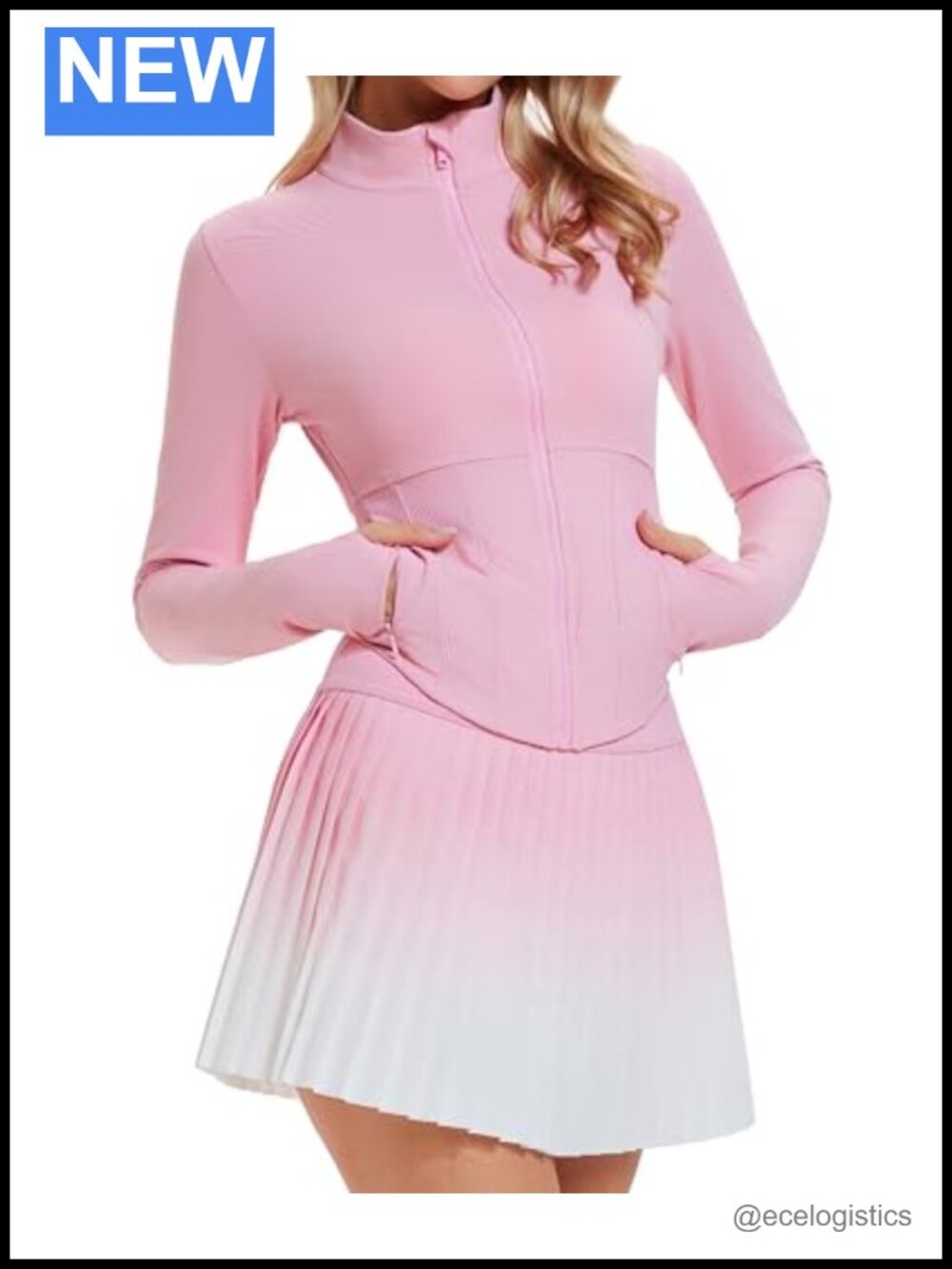 Women's 2-Piece Tennis Outfit Zip Up Jacket & Pleated Skirt Set